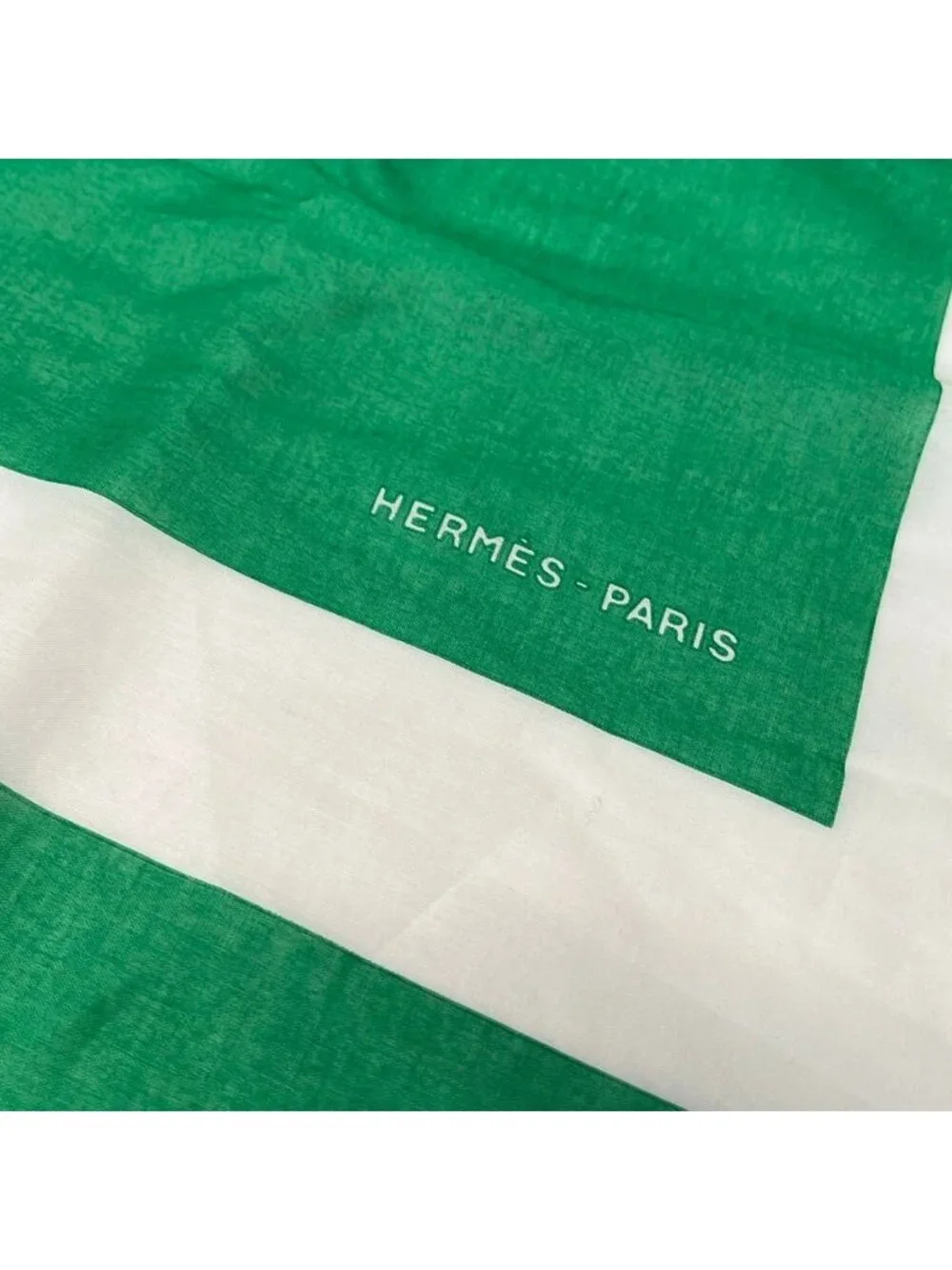Hermes Shawl Green White Cotton Scarf